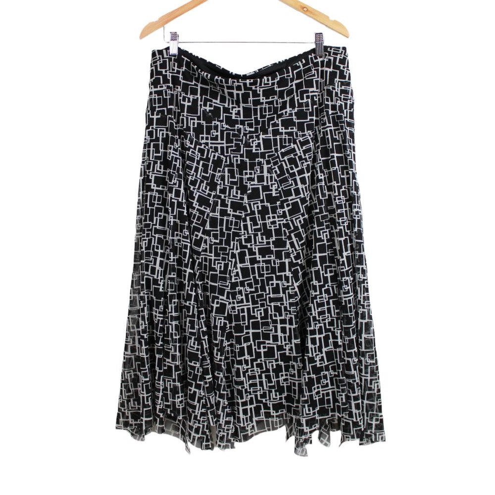 Tribal Black Geo Pattern Handkerchief-trim Midi Skirt